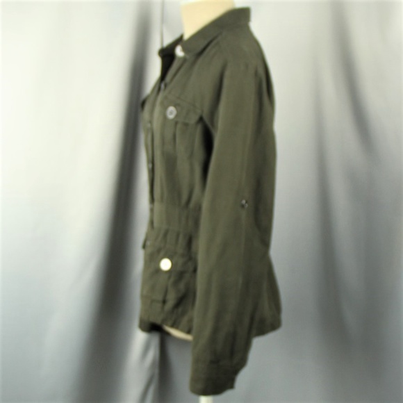 New York & Company Linen Blend Jacket Olive Green - Picture 2 of 8